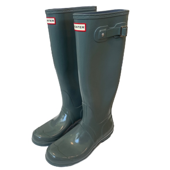 Hunter Original Tall Gloss Size US8 Gull Grey Graphite Rain Boots Waterproof - Picture 1 of 15
